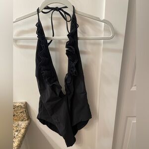 Zara Black Ruffled Halter Swimsuit